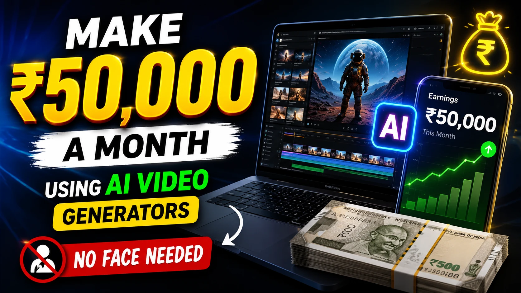 How to Make ₹50,000 a Month Using AI Video Generators (No Face Needed)
